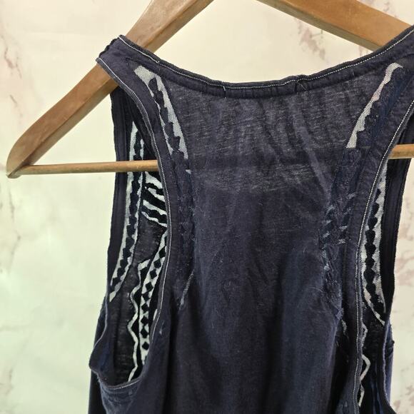 Anthropologie Top Womens Small Navy Blue Tank Racerback Lace Leifnotes - Picture 6 of 9